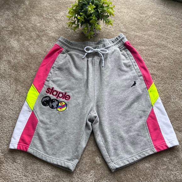 Staple Pigeon Men's Light Gray Sweat Shorts Multi-Colored Sides Size: Large - Picture 1 of 16
